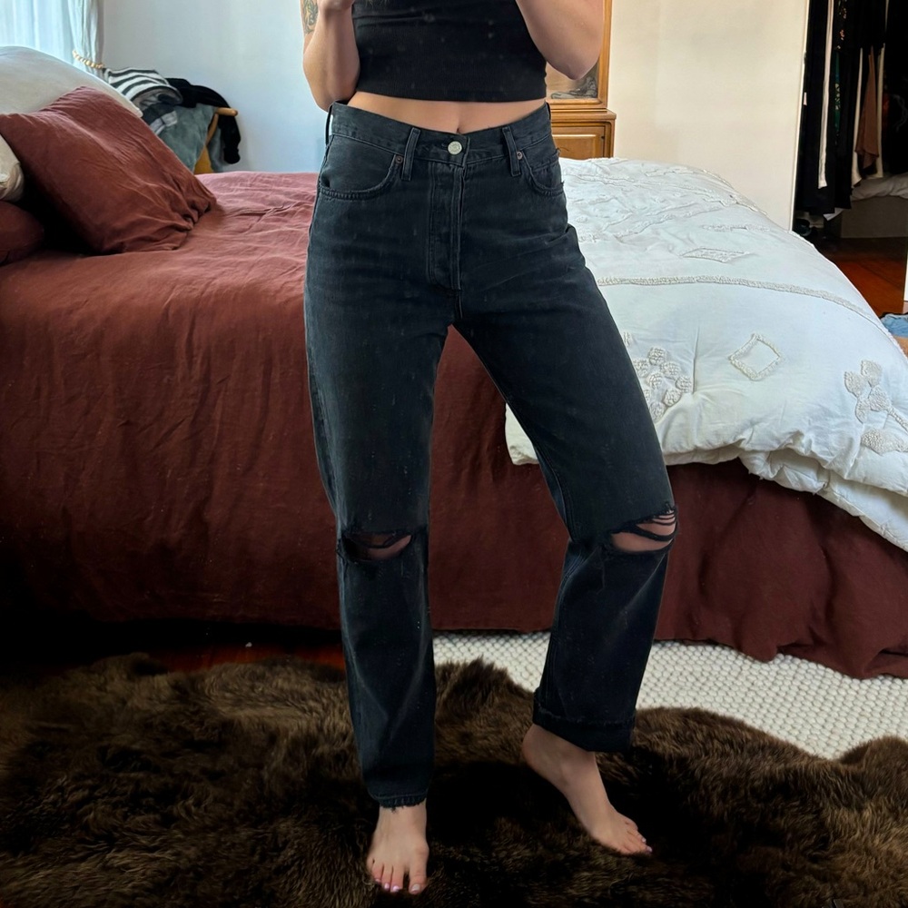 Agolde 90s pinch waist black ripped jeans
